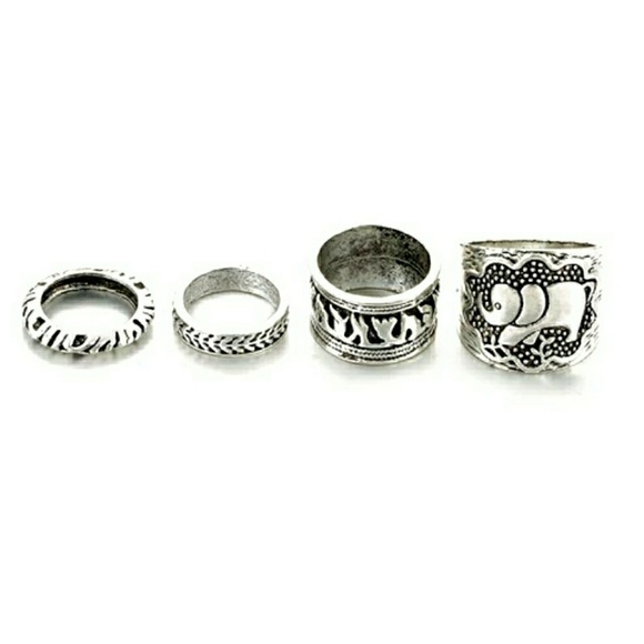 NEW-BOHEMIAN 4PC BOHO ANTIQUE SILVER RING SET - Picture 5 of 5